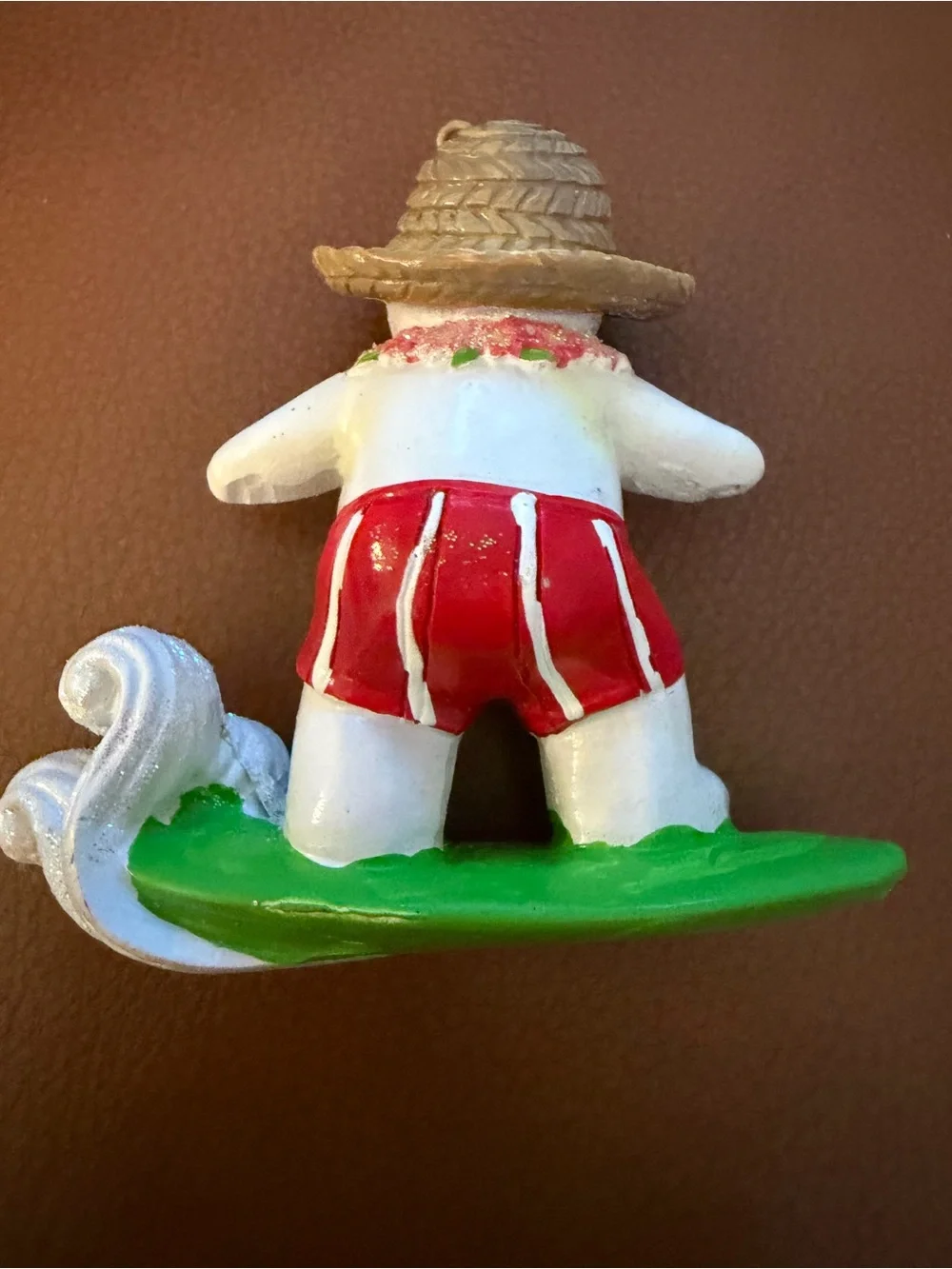Snowman Hawaiian on Surfboard Christmas Ornament